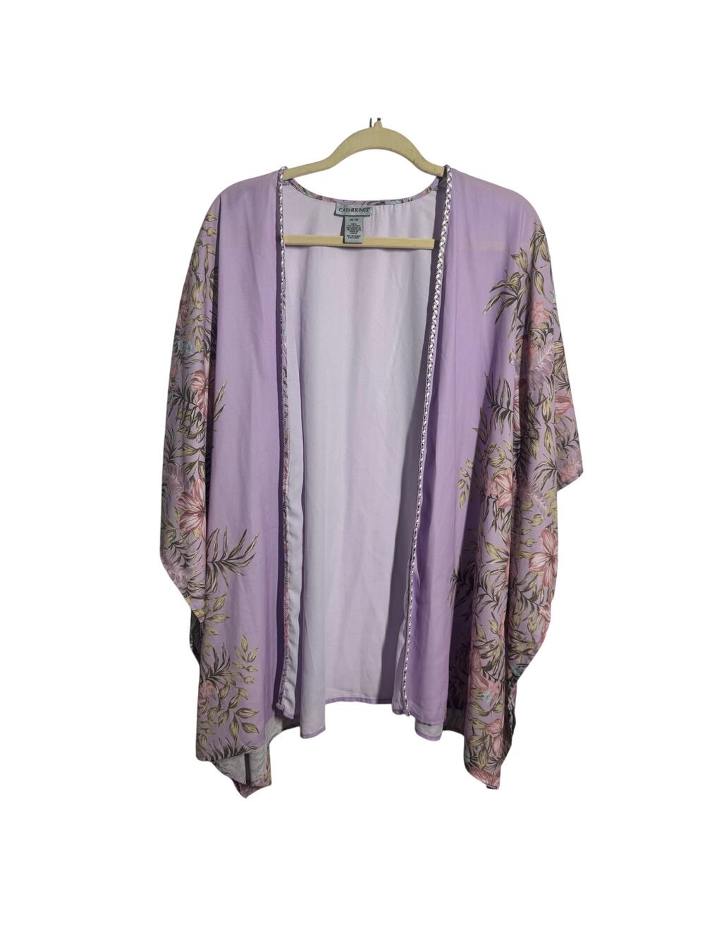 Catherines Kimono Open Front Cardigan Women Purple Floral Plus Size 0X-1X Tropic